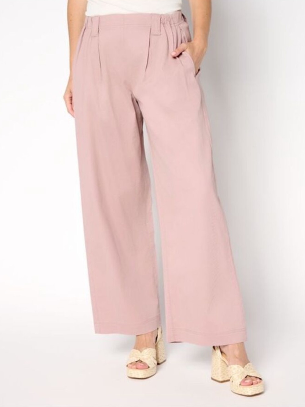 LOGO by Lori Goldstein Bedford Cords Wide Leg Pleated Pants Vintage Rose Pink
